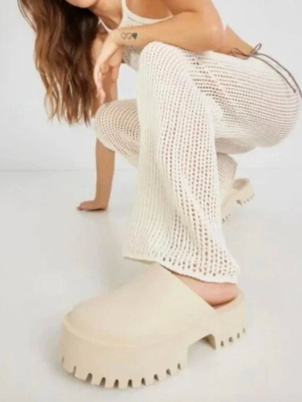 Jeffrey Campbell X Anthropologie Cream Platform Lug Clogge Clog Mule Size 8